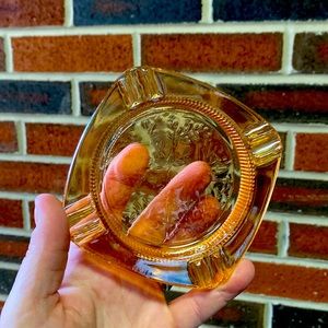 Vintage Jeannette Glass Floragold Iridescent Coaster Ashtray Pattern Outside 4in